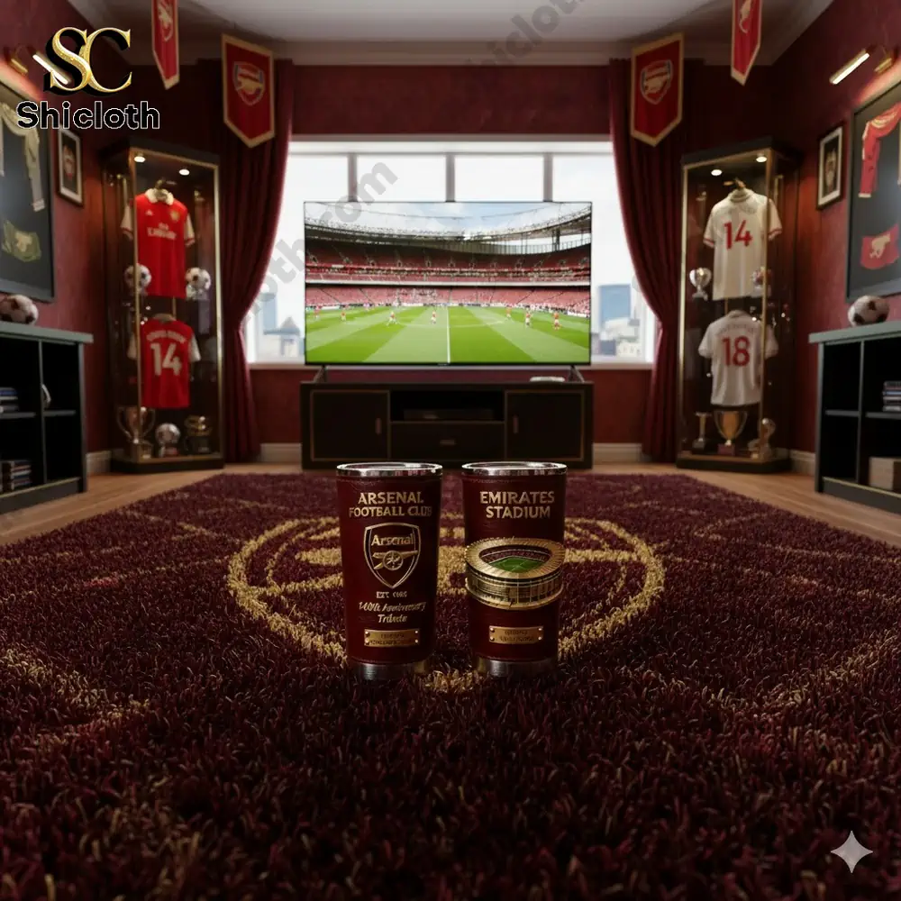 Arsenal themed tumbler set displayed in a luxury football fan room!