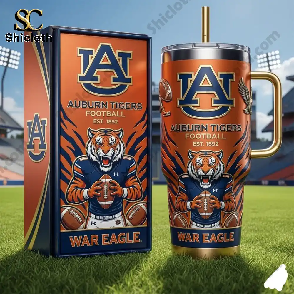 Auburn Tigers Shicloth tumbler gift set on football field!