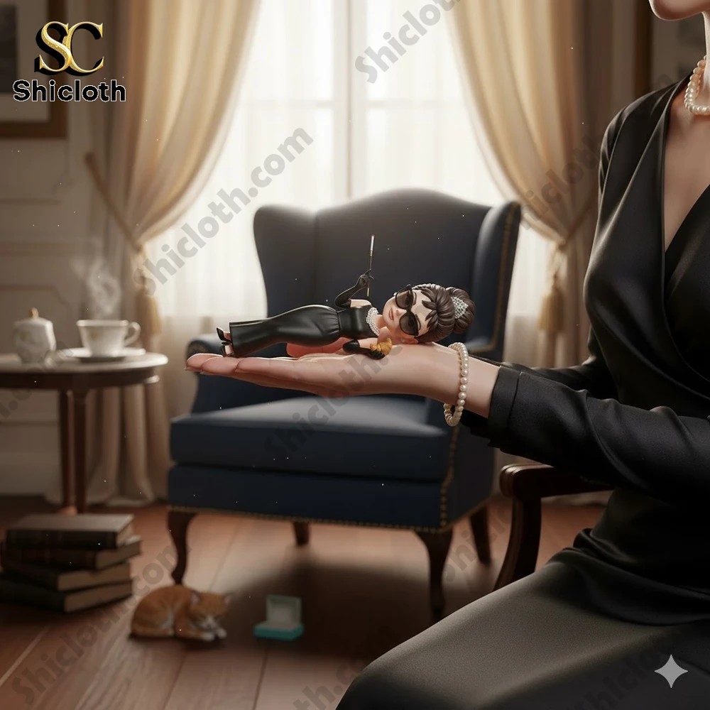 Mini elegant black dress figure resting on a hand!