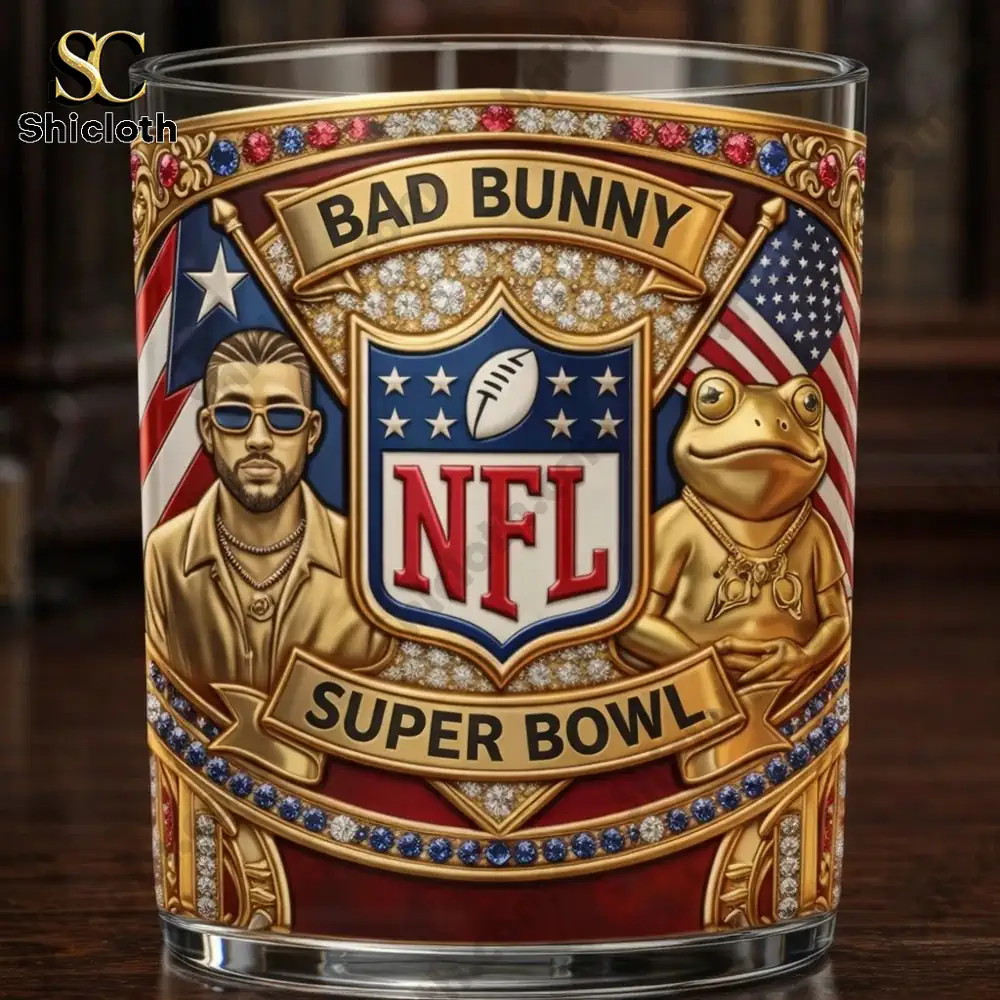 Close up of an ornate Super Bowl themed decorative glass!
