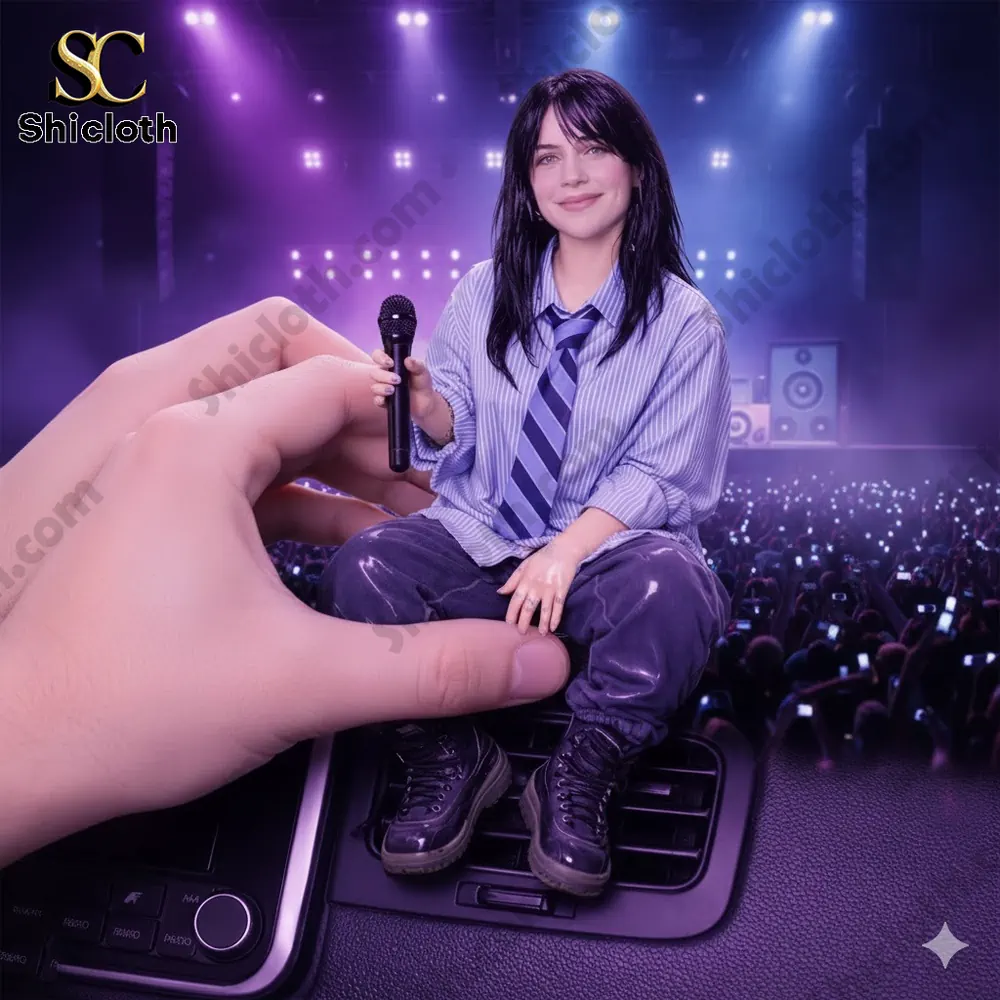 Rat Fink Skull Road Outlaw Collectible Pop Figure Doll 44 Miniature singer holding microphone sitting on car dashboard with concert stage background!