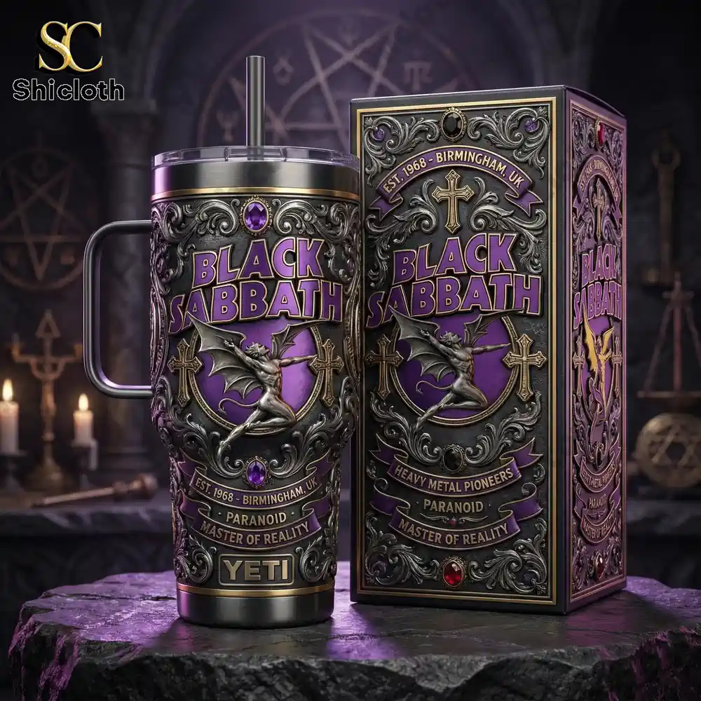 Black Sabbath Yeti mug and decorative box on gothic altar!