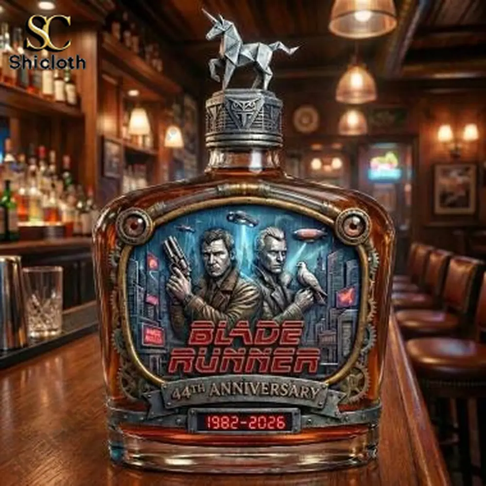 Blade Runner bottle displayed on a warm wooden bar!