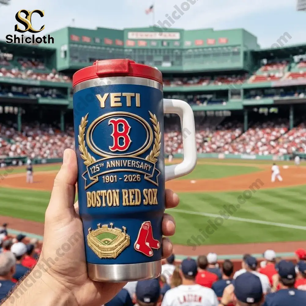 Hand holding Yeti Boston Red Sox insulated mug inside Fenway Park!
