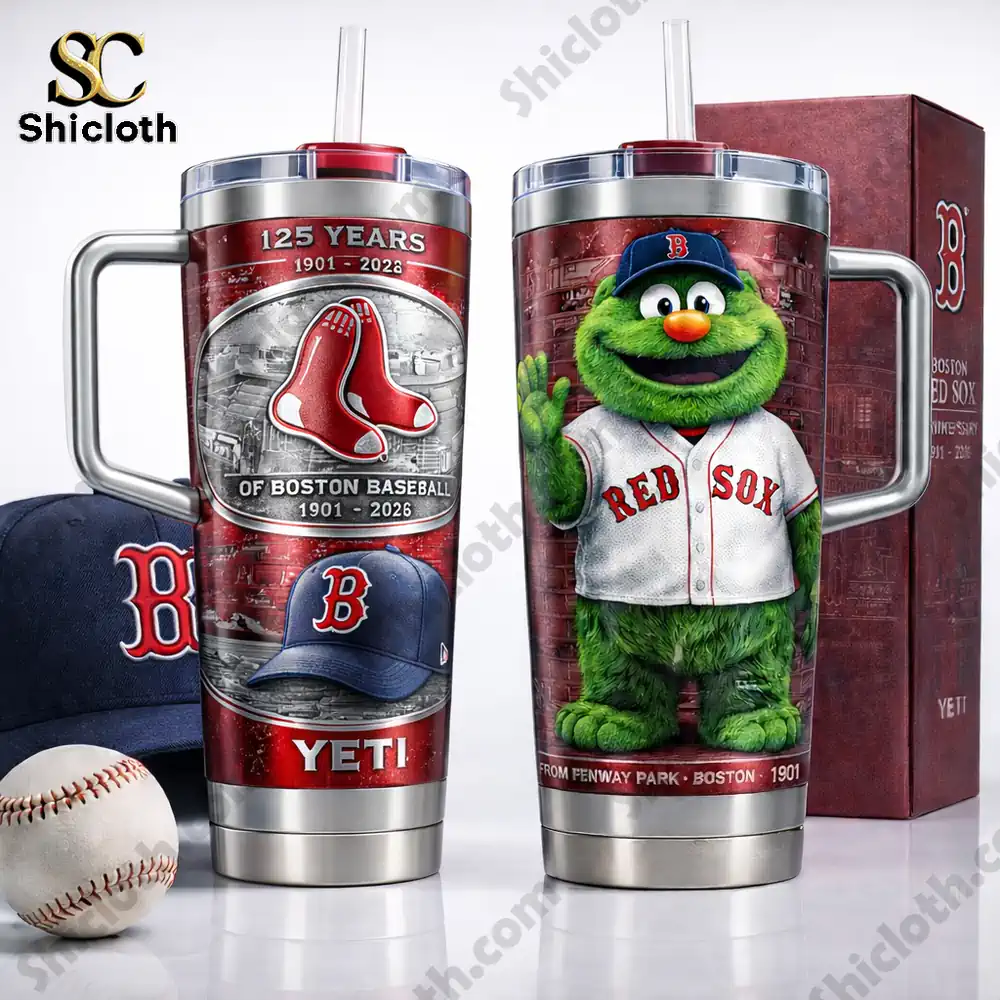 Boston Red Sox themed handled tumblers with box hat and baseball in studio!