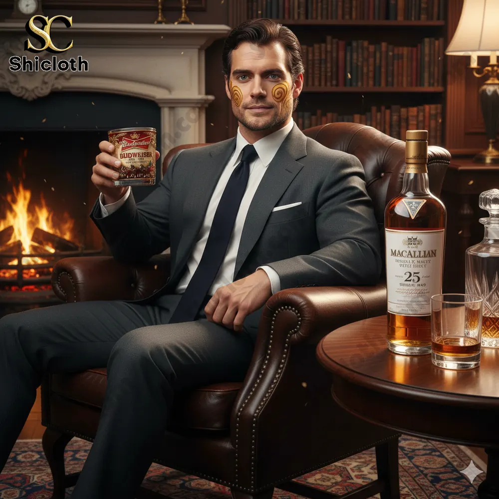 Elegant man holding Budweiser anniversary glass in classic lounge!