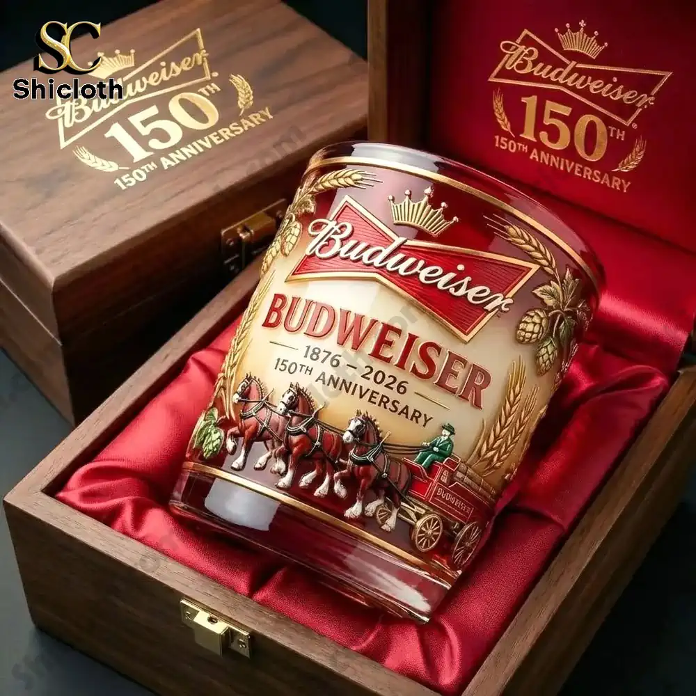 Budweiser 150th Anniversary Collector's Glass 3 Budweiser anniversary glass in luxury wooden box!