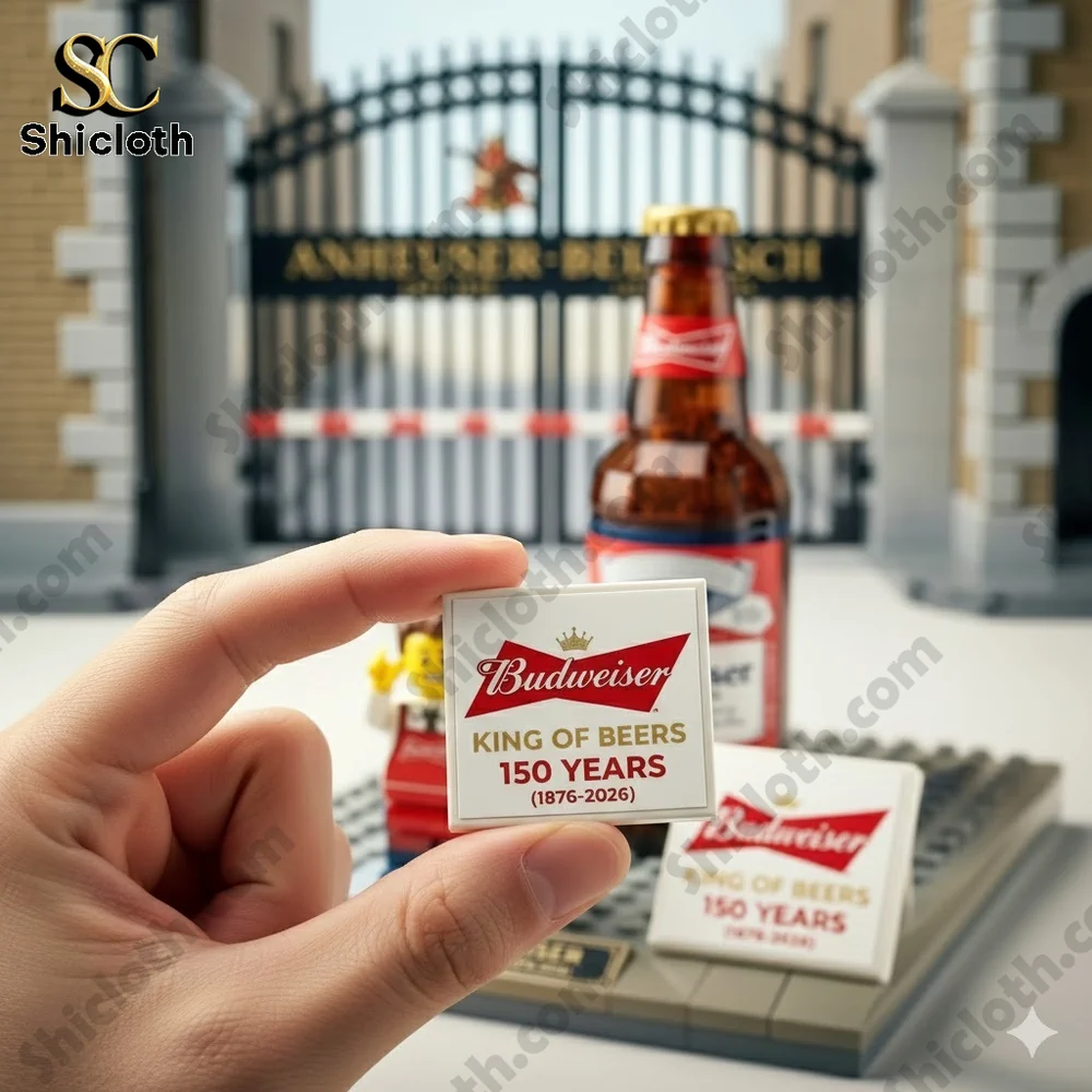 Budweiser one hundred fifty years anniversary tile held in hand with brewery background!