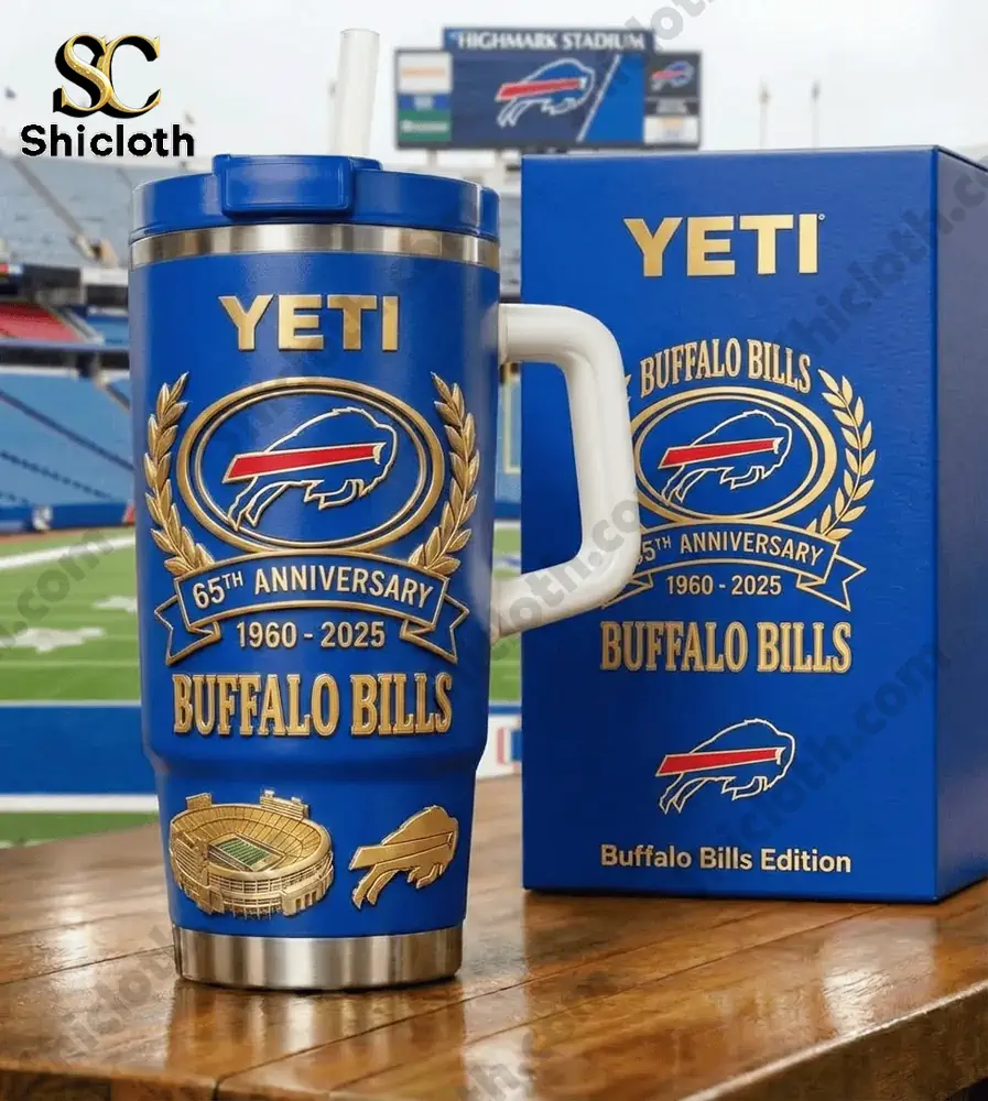 Buffalo Bills YETI anniversary mug with box at stadium!