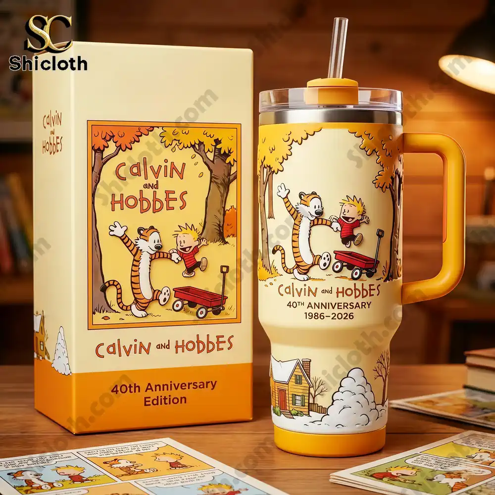 Alternative view of Calvin and Hobbes 40th Anniversary Tumbler