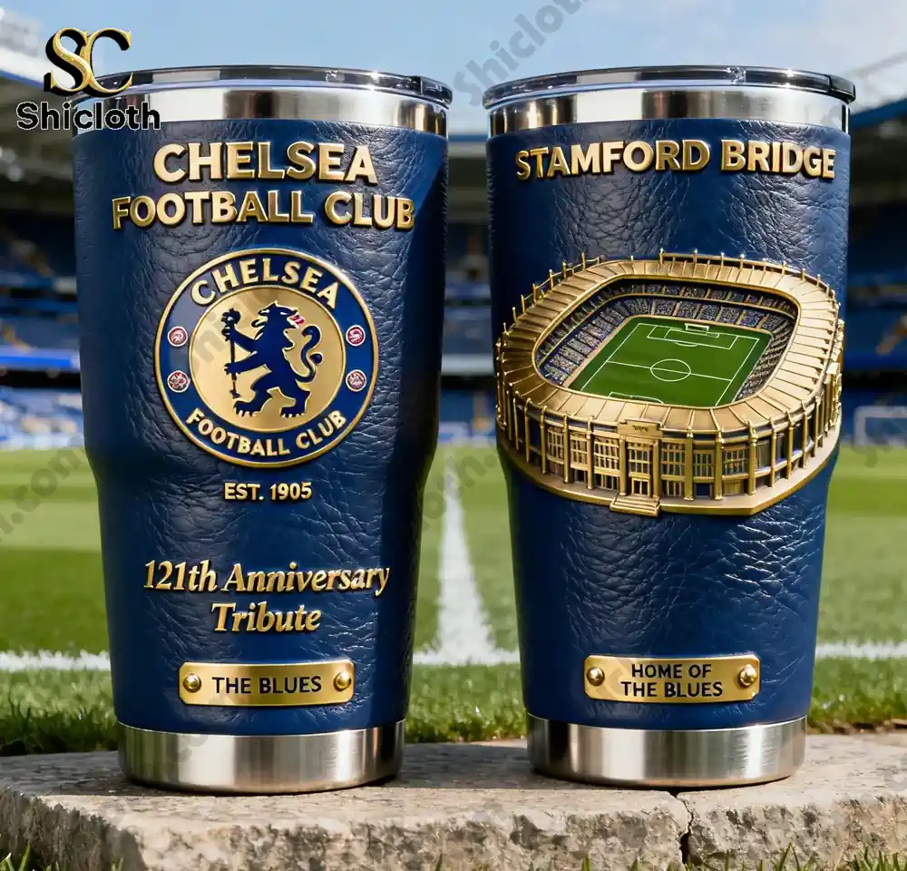 Chelsea football club tumbler with logo and stadium design!