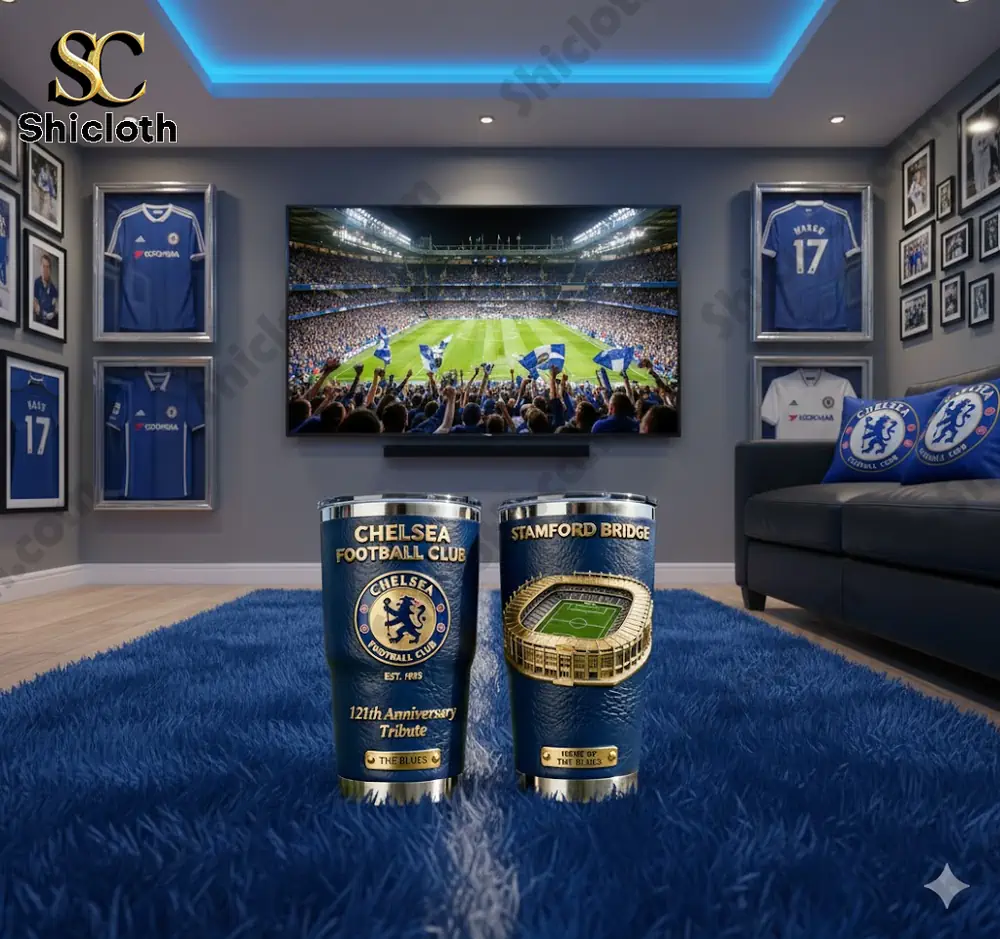 Chelsea tumbler displayed in a fan themed living room!