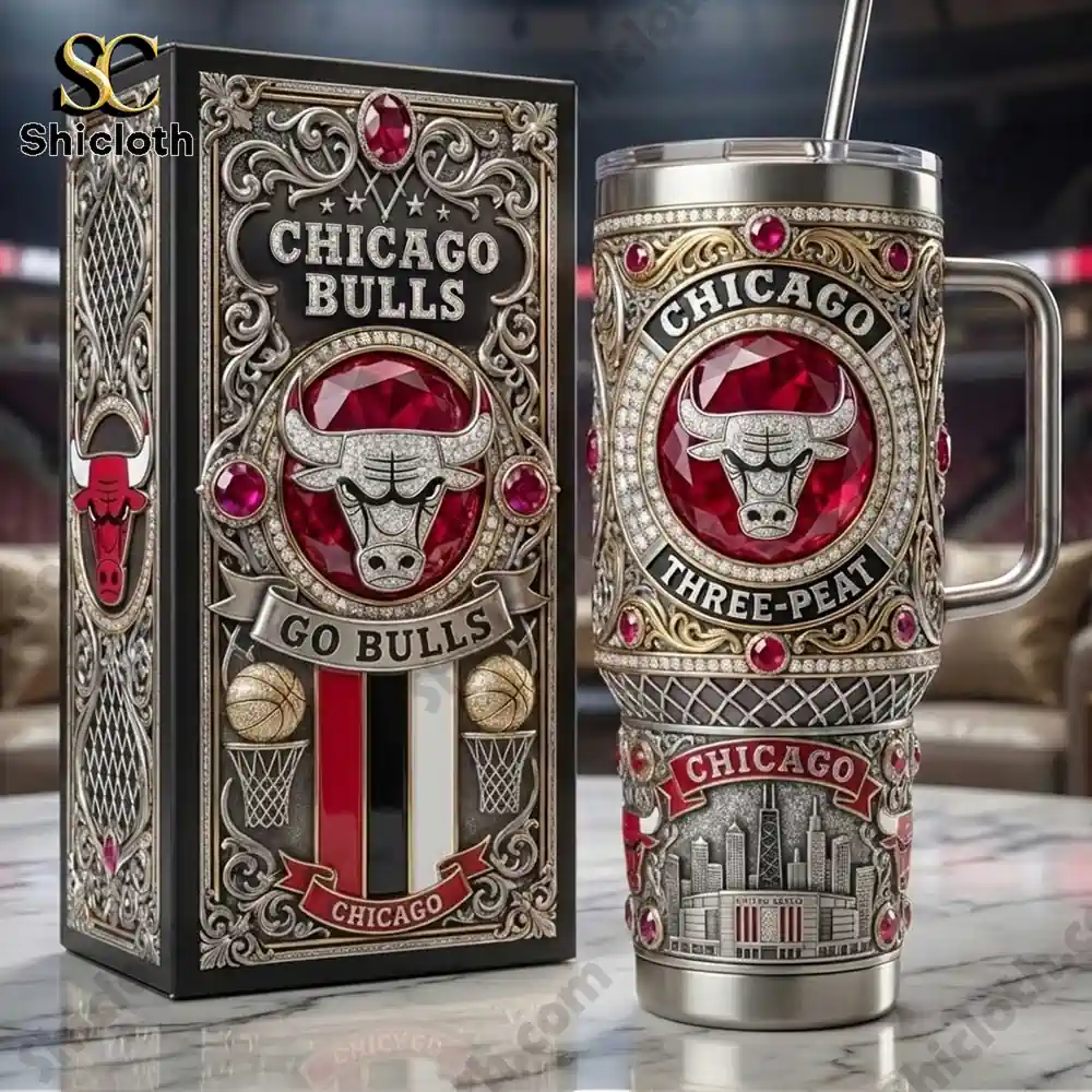Chicago Bulls Three Peat Go Bulls 40oz Tumbler With Handle