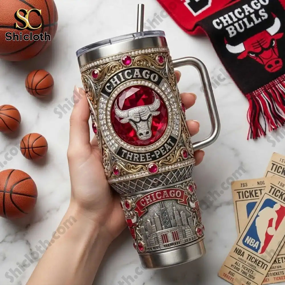 Alternative view of Chicago Bulls Three Peat Go Bulls 40oz Tumbler With Handle