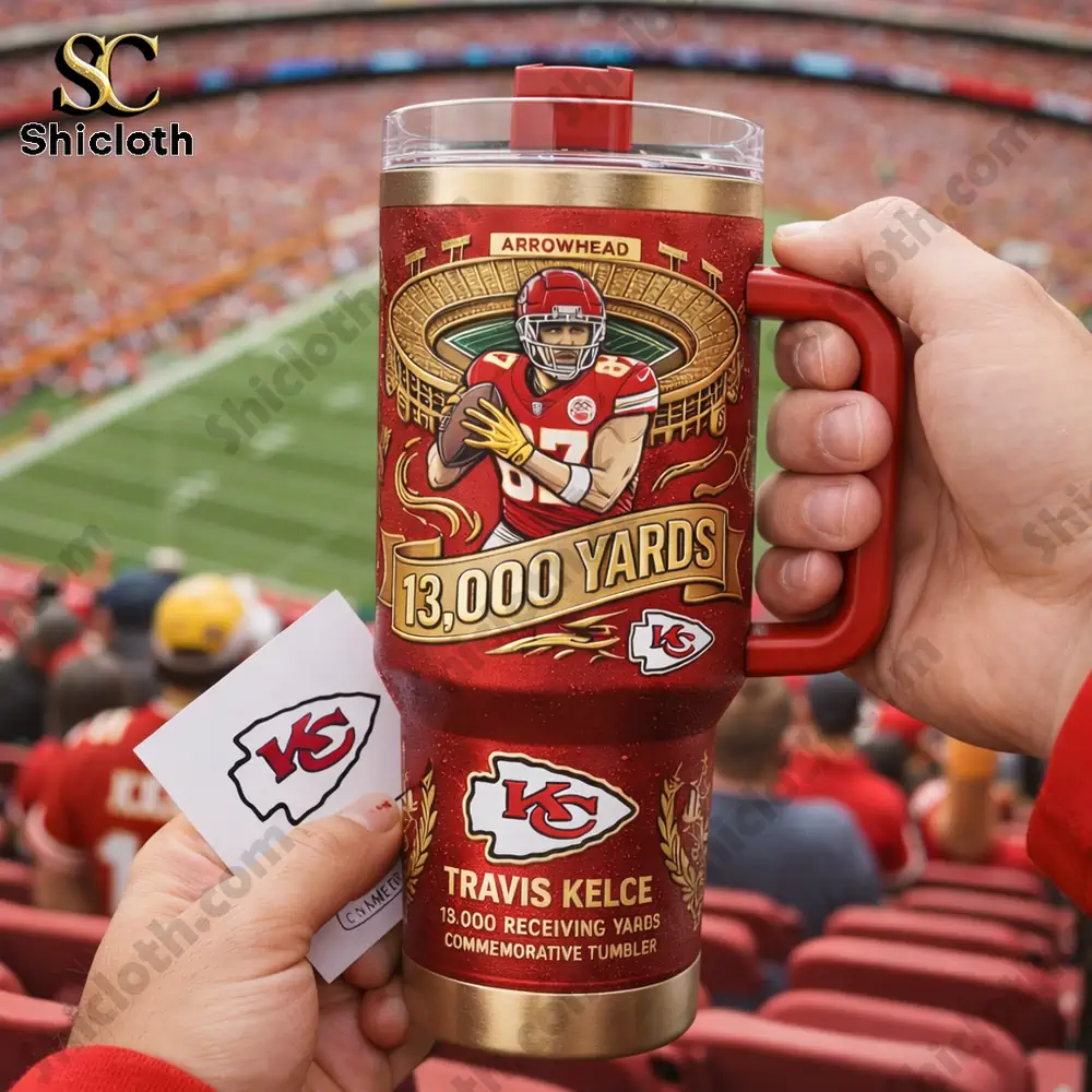 Red Chiefs commemorative tumbler held inside a car cup holder.