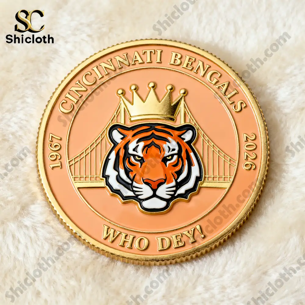 Cincinnati Bengals commemorative coin front with tiger crown design