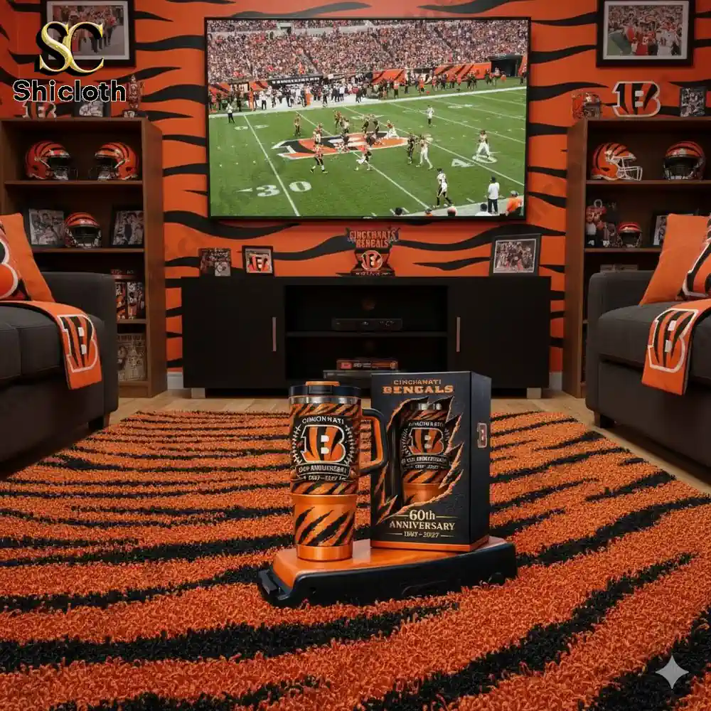 Cincinnati Bengals anniversary tumbler in themed living room!
