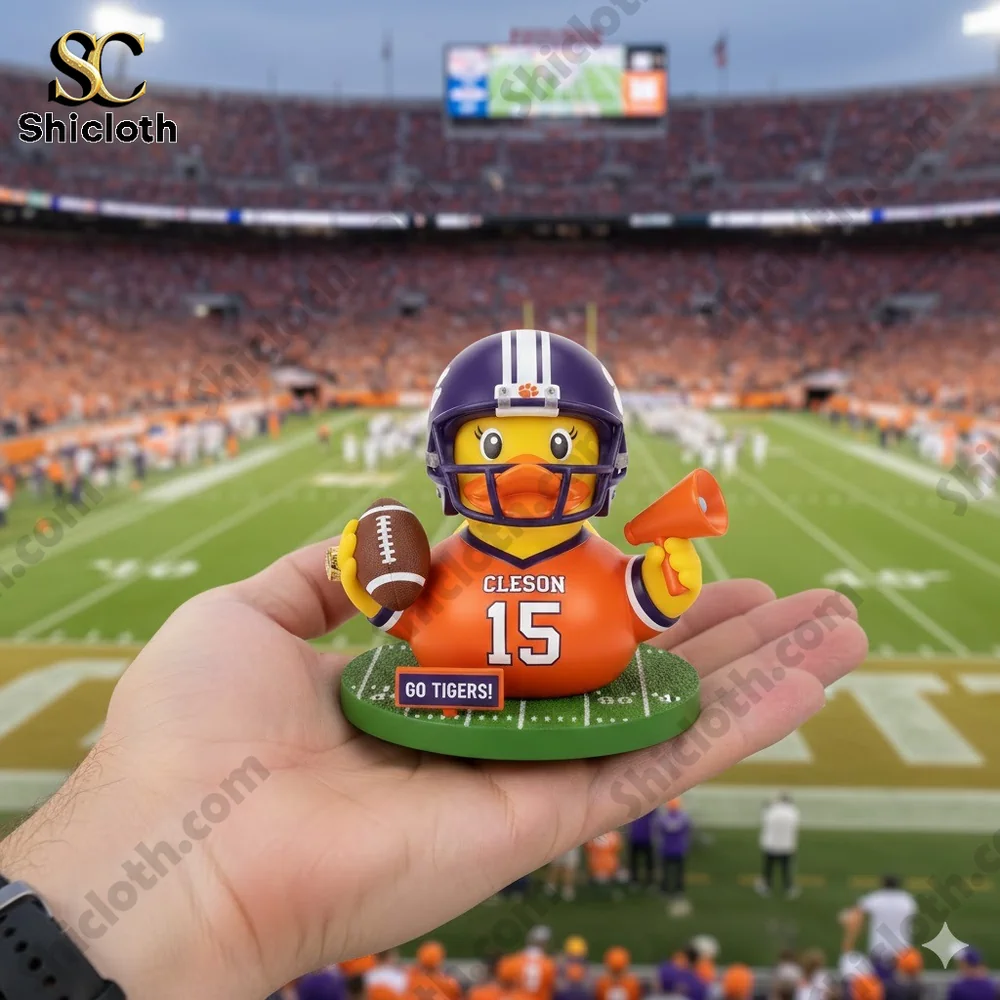 Dolly Parton's 80th Anniversary 1946-2026 Collectible Pop Figure Doll 92 Clemson Tigers football rubber duck held in hand at stadium!