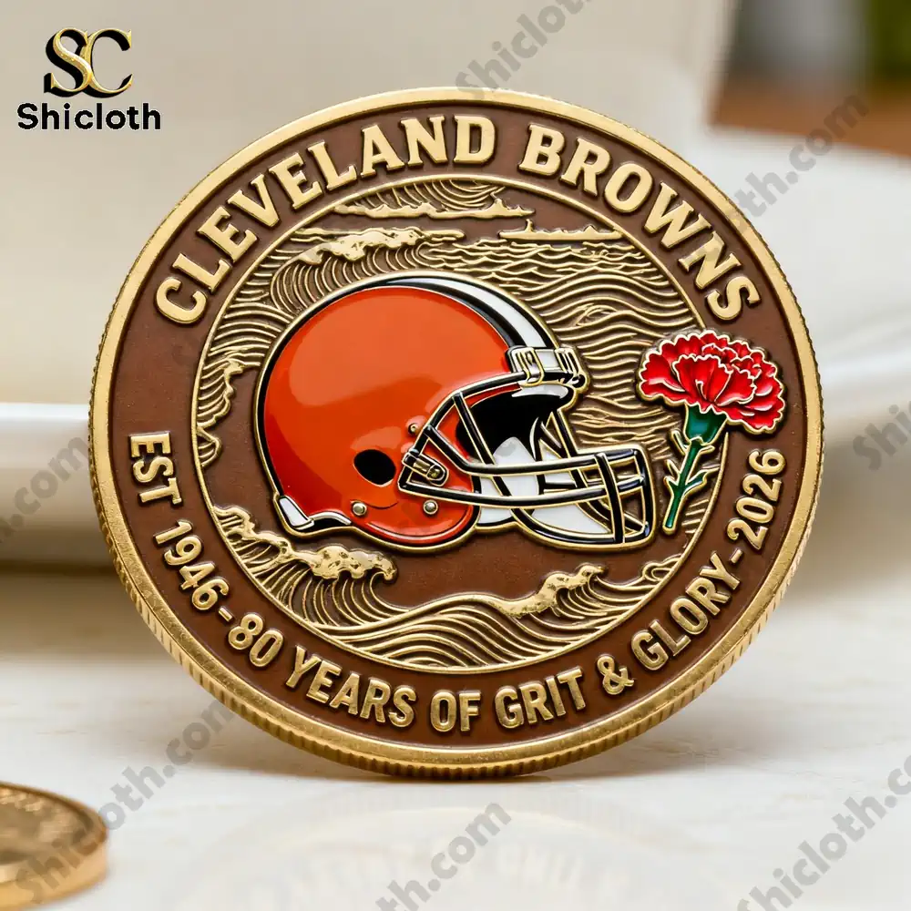 Cleveland Browns helmet anniversary coin with poppy flower design!