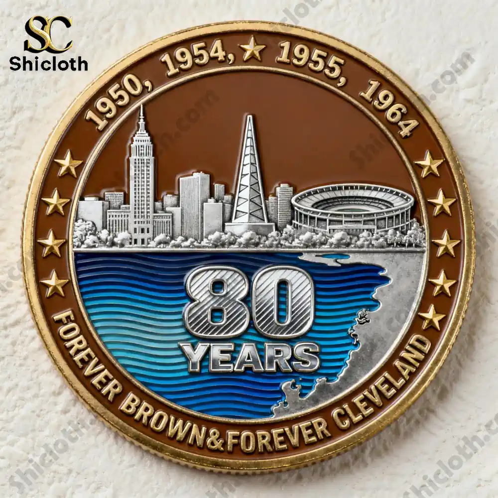 Cleveland Browns eighty years anniversary coin with Cleveland skyline and stadium!