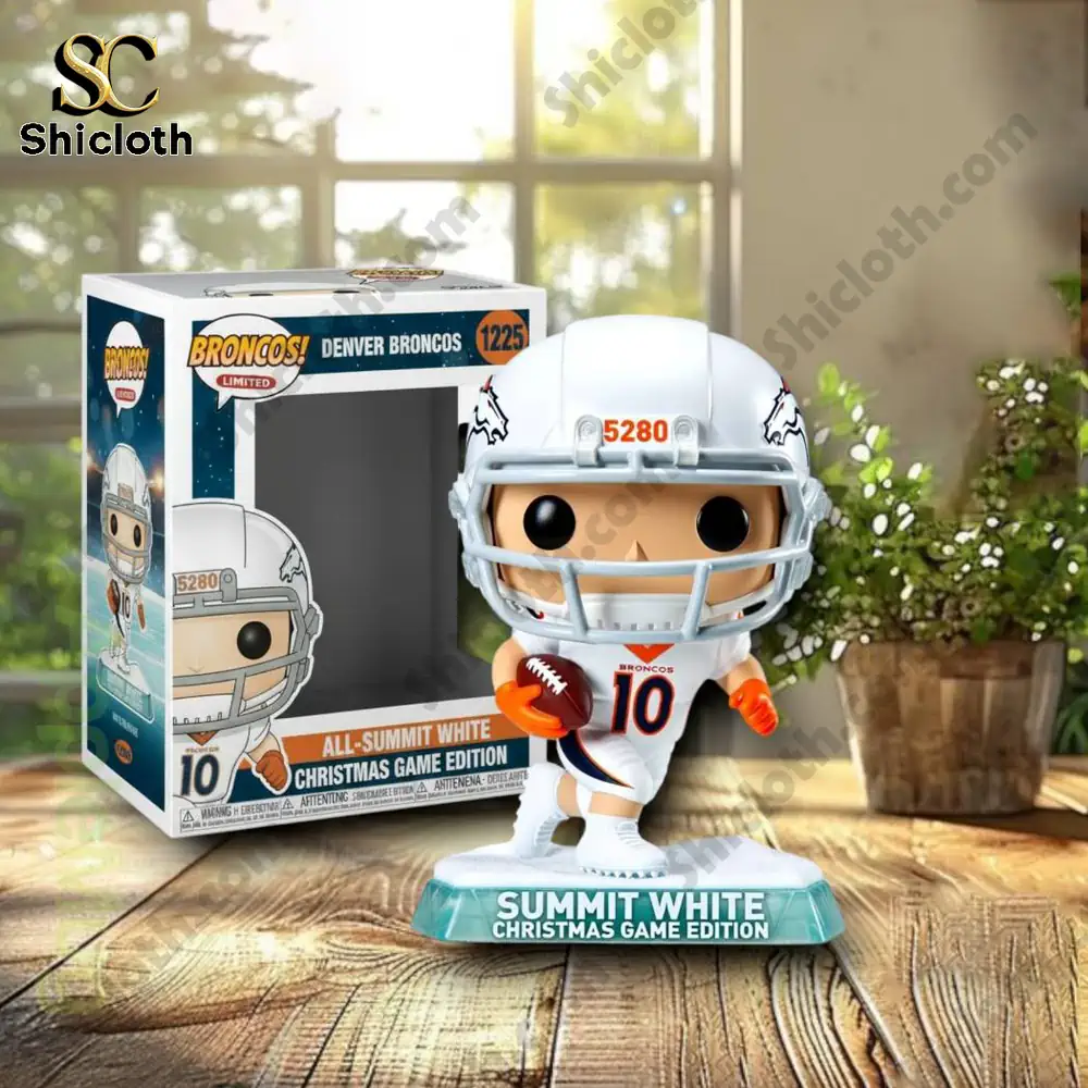 Denver Broncos summit white Christmas game collector figure with display box indoors!