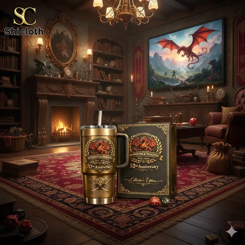 Golden fantasy dragon tumbler with collectors box from Shicloth!
