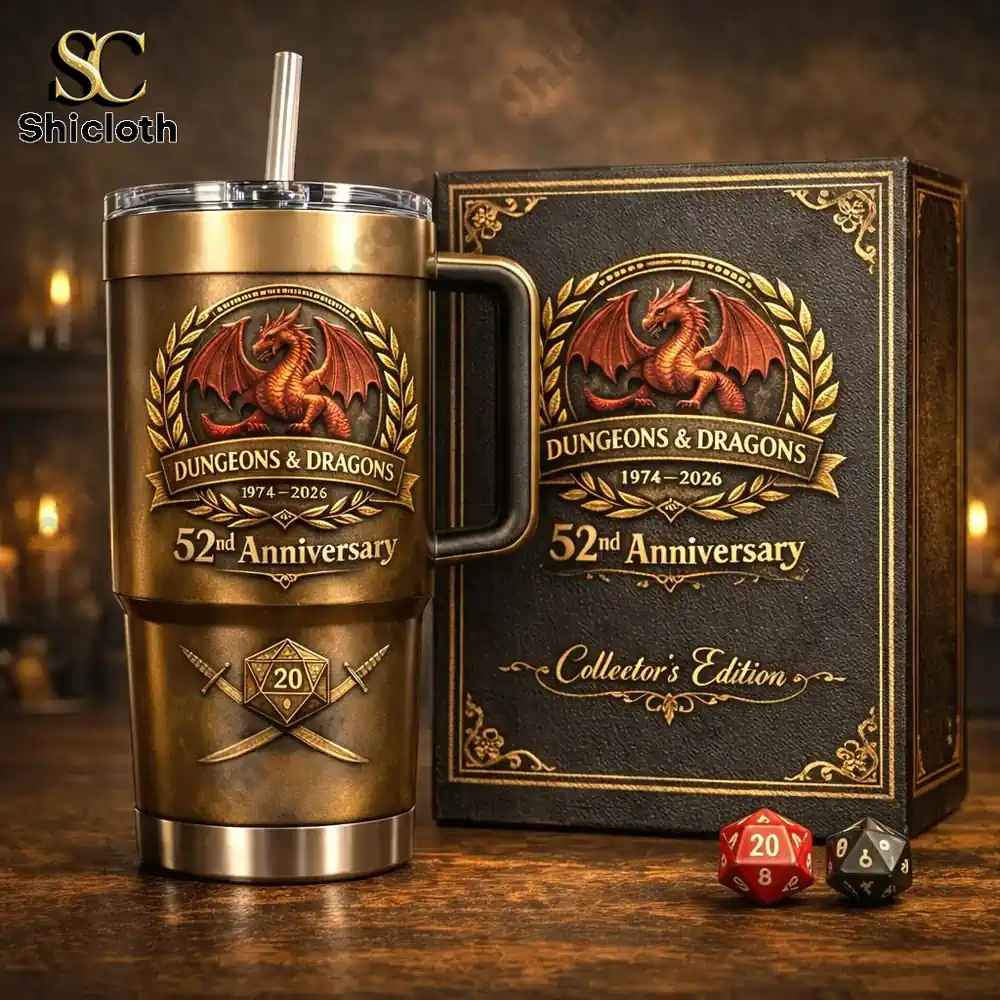 Close view of golden dragon tumbler and collectors box by Shicloth!