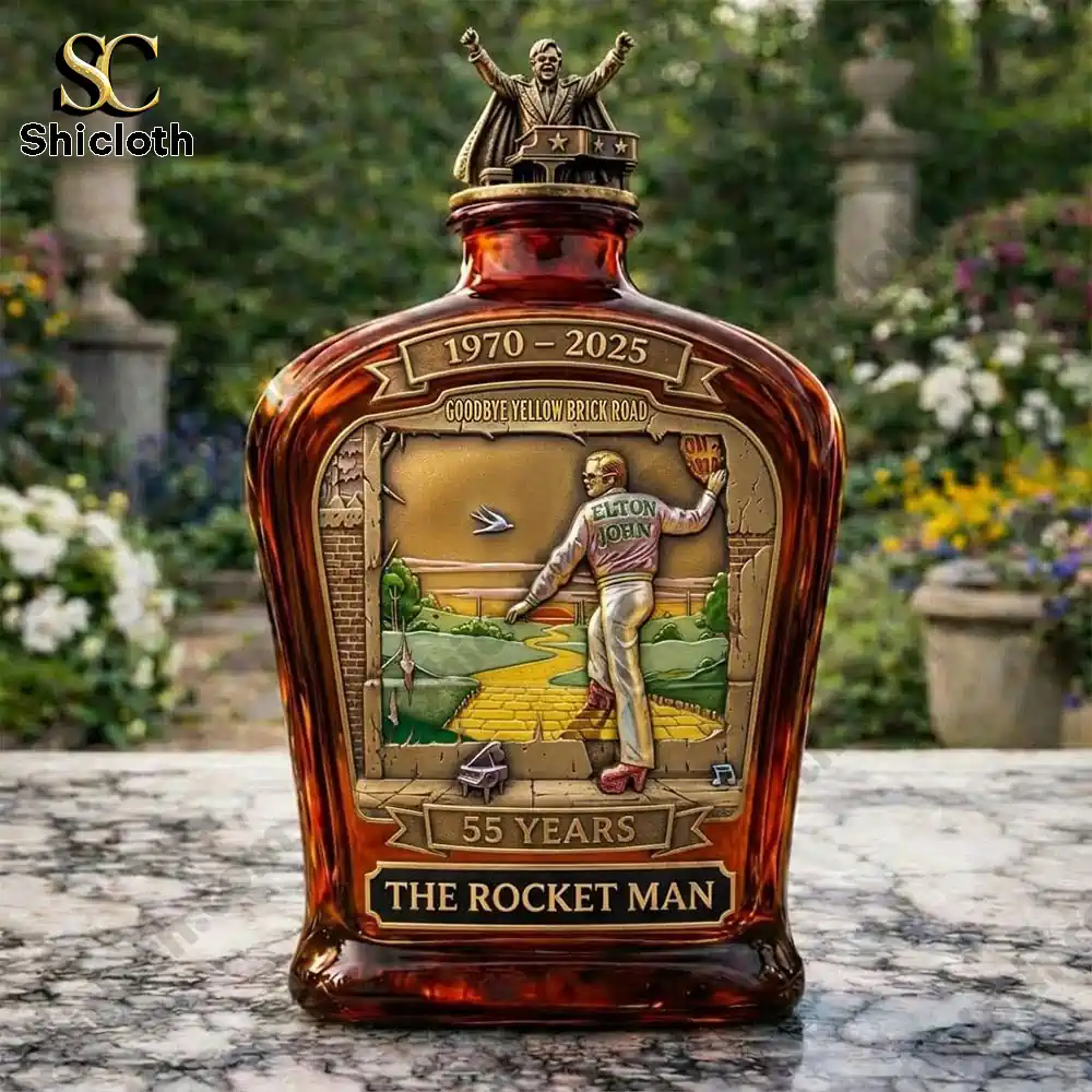 Commemorative tribute bottle standing on marble table in garden!