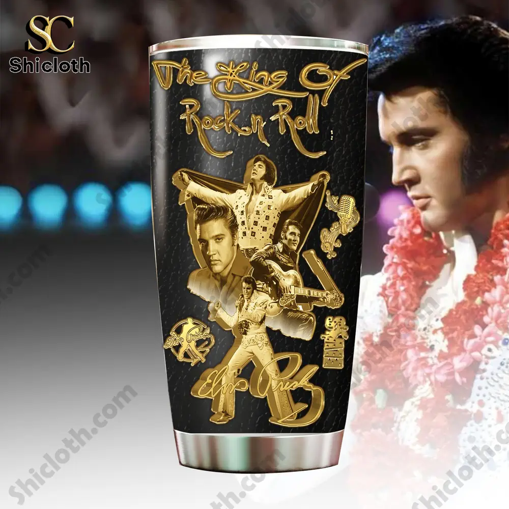 Elvis Presley gold collage design custom stainless tumbler!