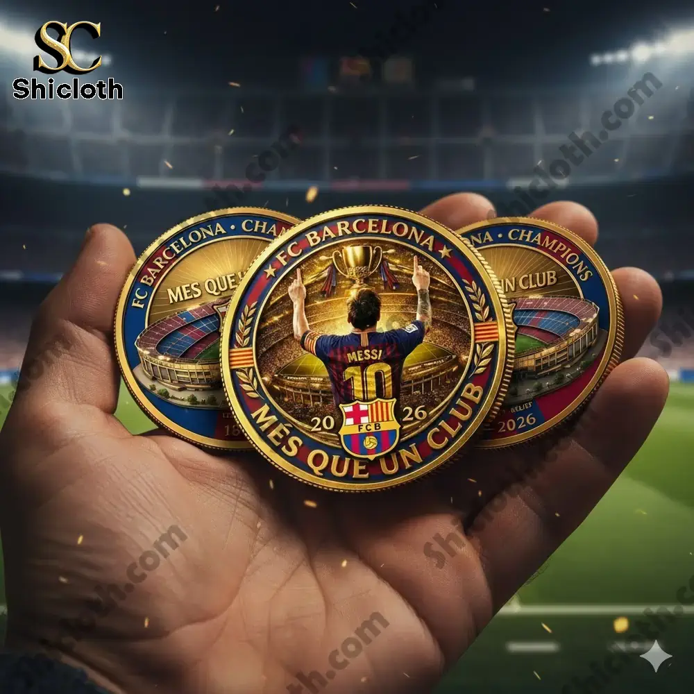 Gold club coin held in hand inside stadium!