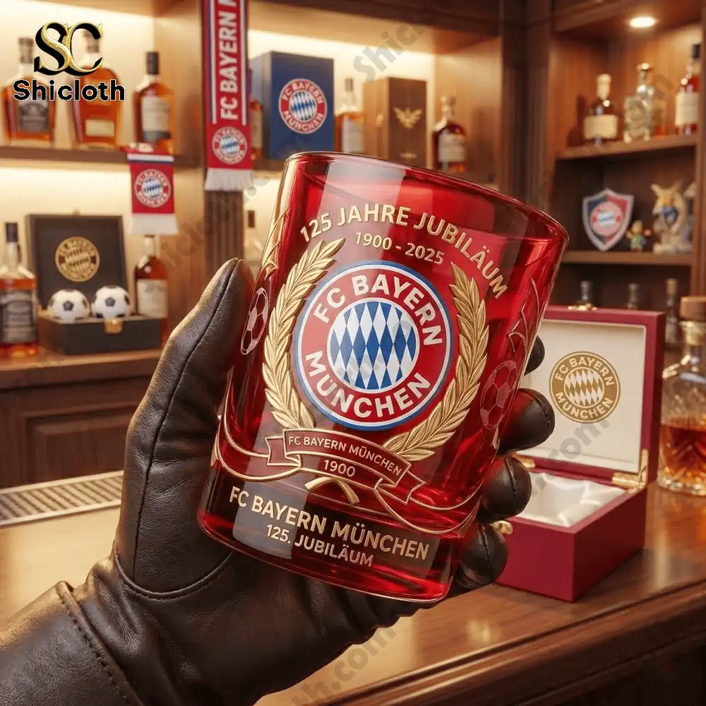 Bayern Munchen anniversary crystal glass held in luxury bar setting!