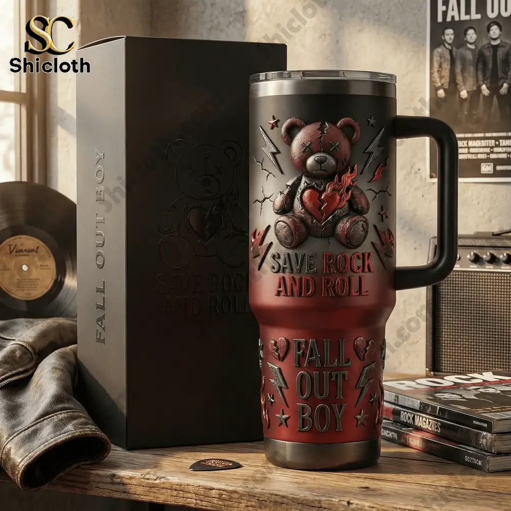 Rock themed insulated tumbler displayed on a wooden table with gift box!