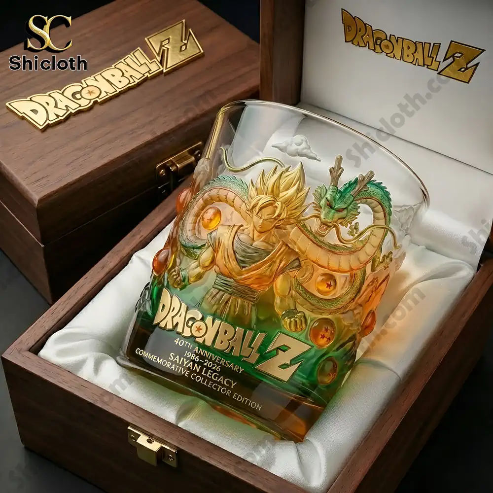 Dragonball Z collector glass in wooden box close up by Shicloth!
