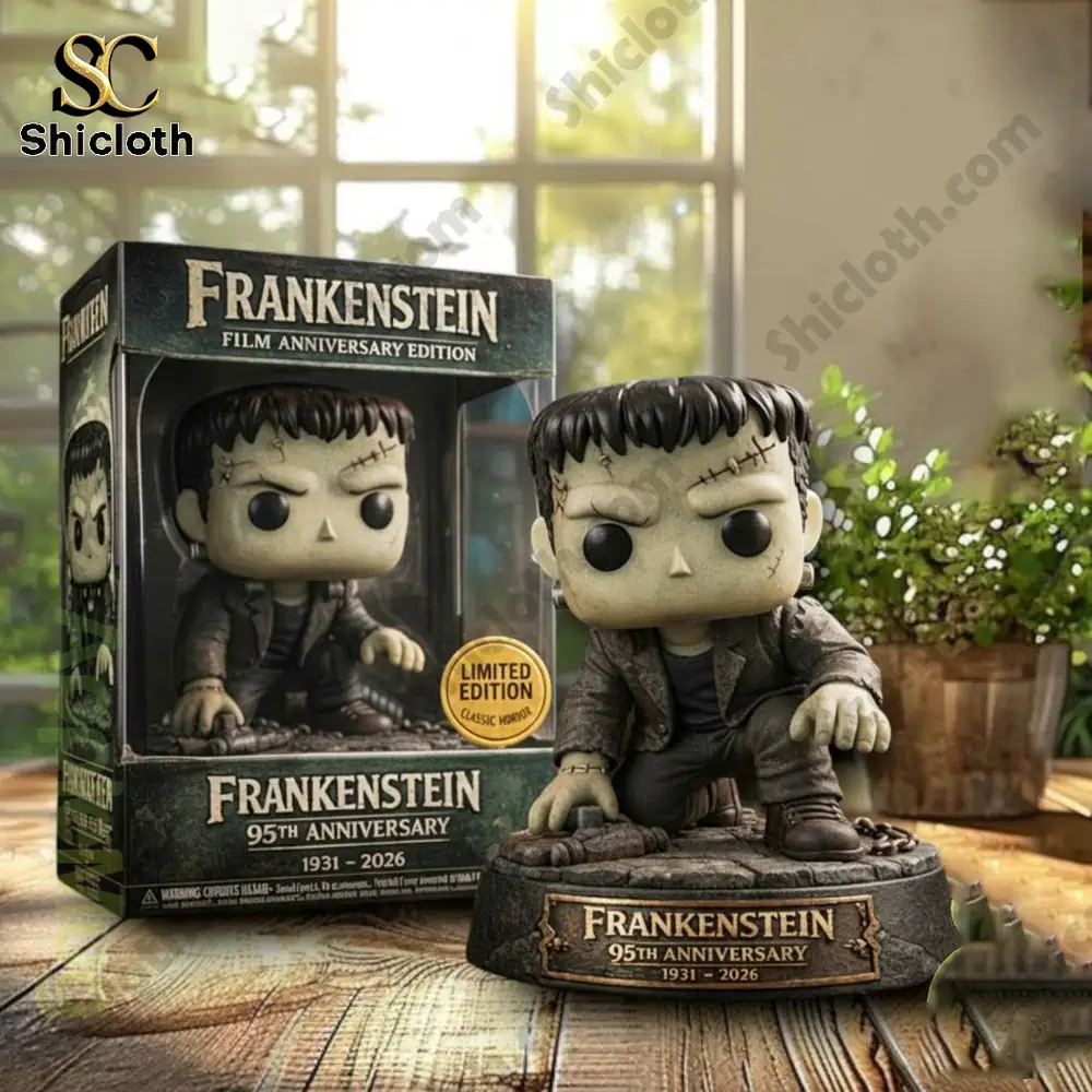 Frankenstein collector figure displayed beside its themed box!