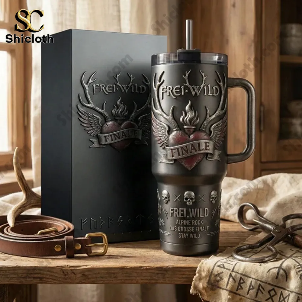 Frei Wild Finale tumbler with gift box on wooden table!