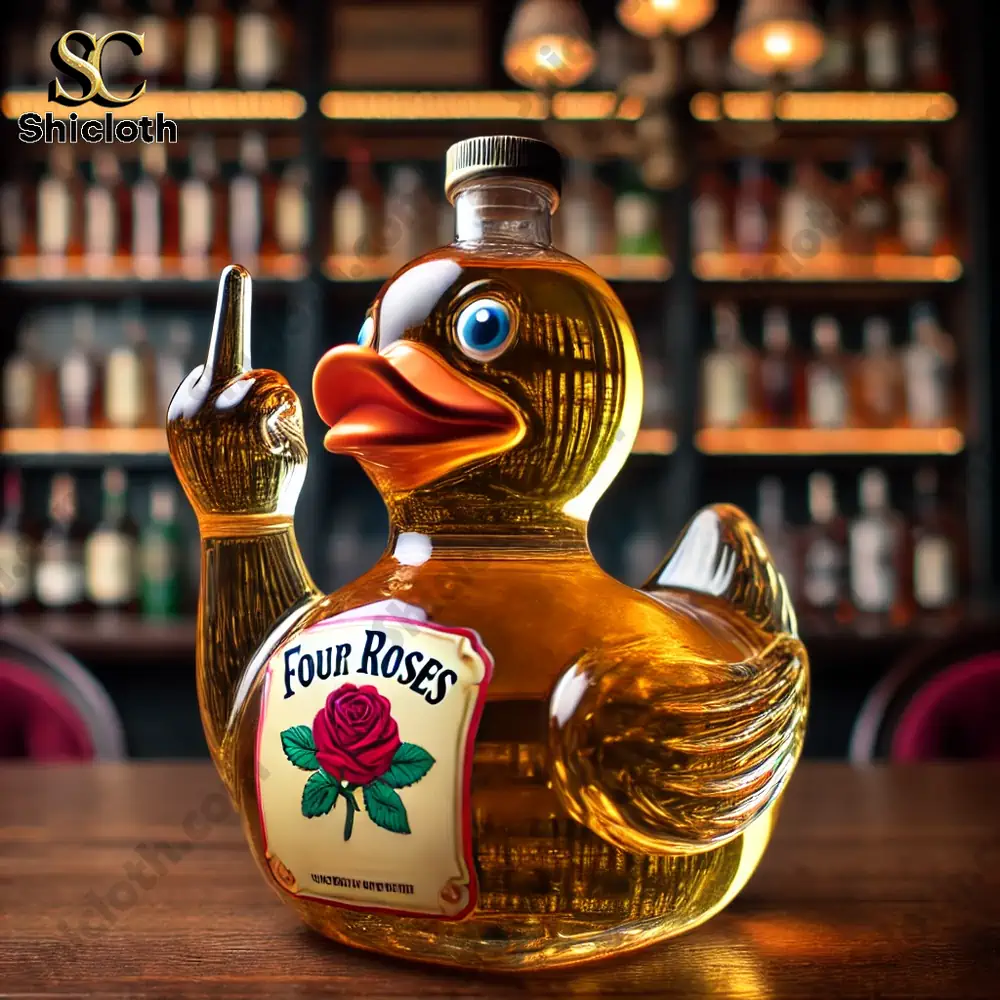 Alternative view of Funny Middle Finger Duck Crown Royal Edition Whiskey Bottle