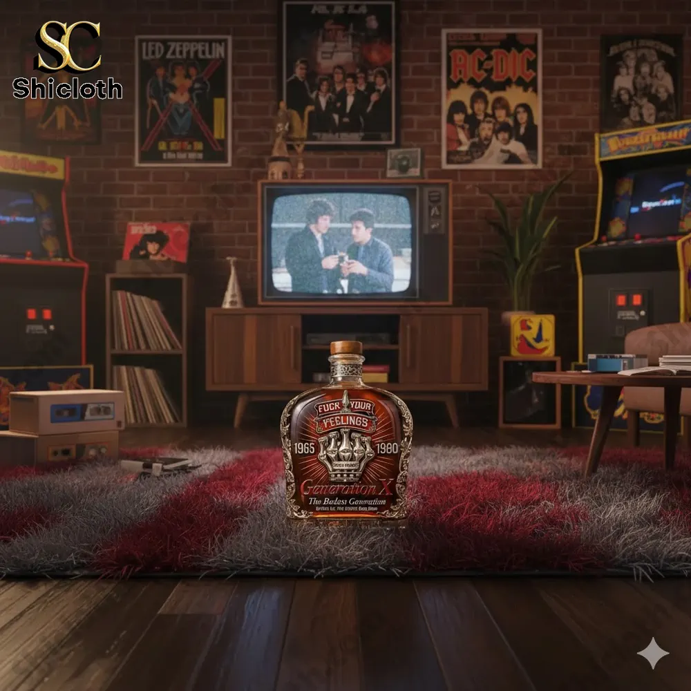 Demogorgon Sculpted Whiskey Glass 22 Vintage living room with Generation X whiskey bottle centerpiece!