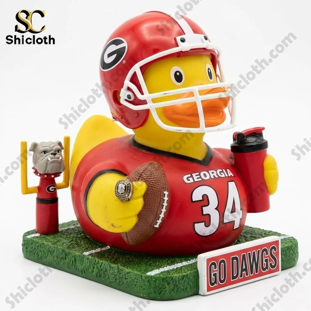 Georgia Bulldogs football duck figurine on grass base studio view!