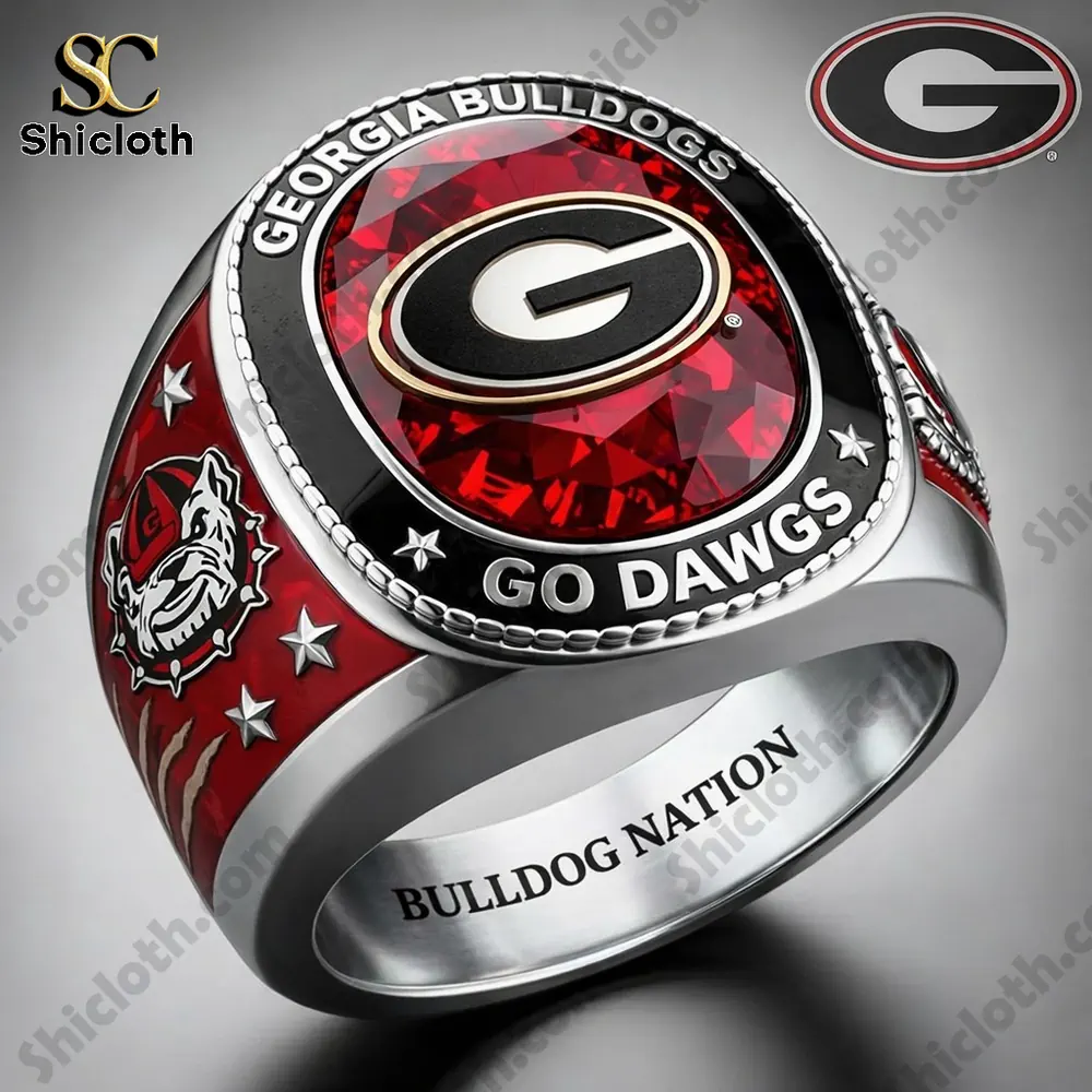 Georgia Bulldogs championship ring closeup on neutral background!