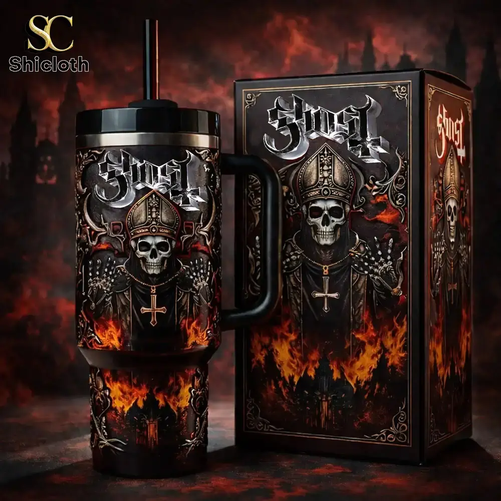 Shicloth Ghost skull travel mug with matching gothic box design!