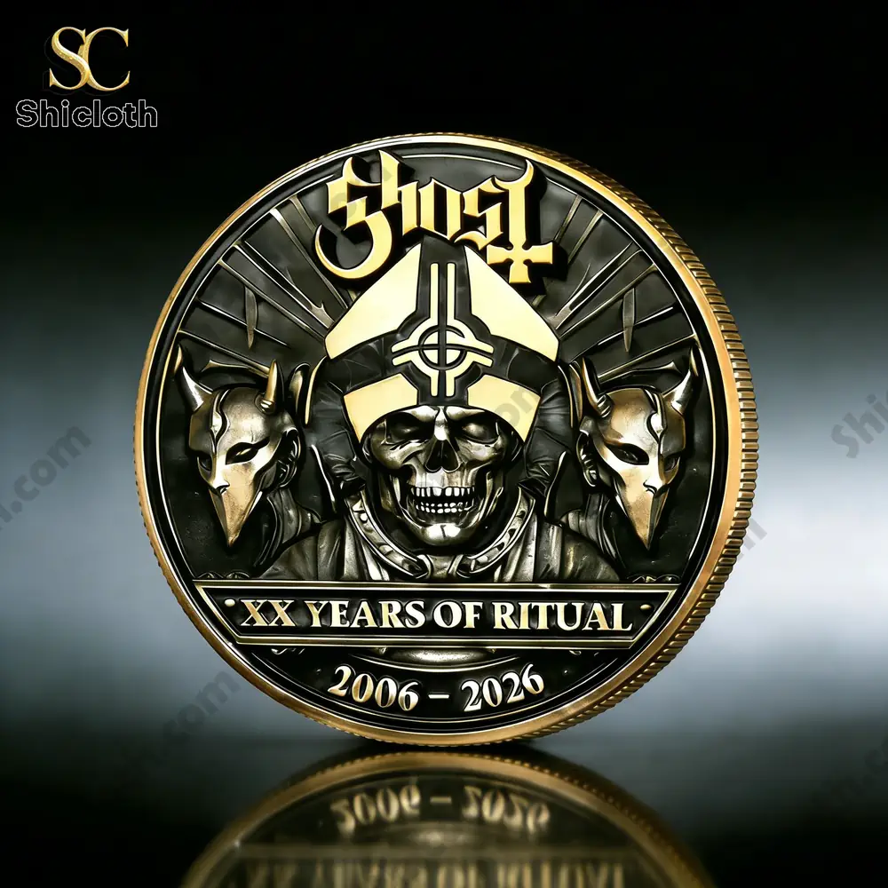 Lord Of The Rings 2001-2026 25th Anniversary Commemorative Coin 35 Ghost commemorative coin front with skull pope and dark metal style!