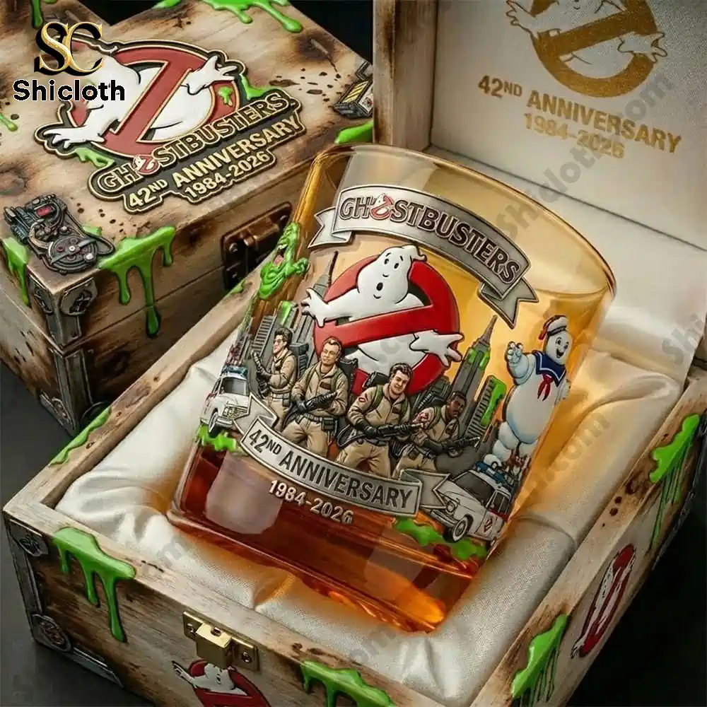 Ghostbusters anniversary whiskey glass displayed in a collectible gift box!