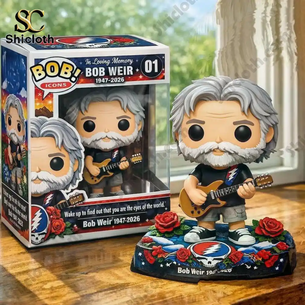 Bob Weir collectible guitar figure displayed with its box indoors!