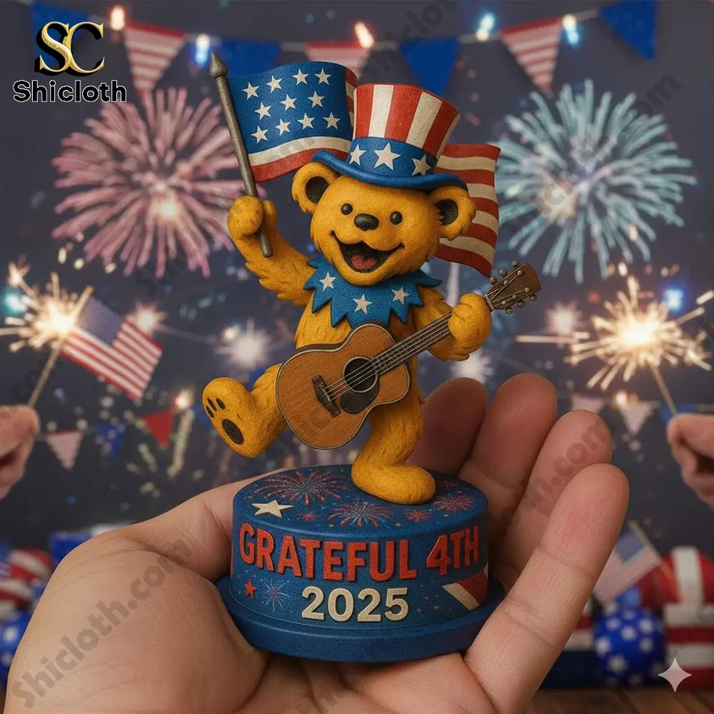 Dolly Parton's 80th Anniversary 1946-2026 Collectible Pop Figure Doll 52 Patriotic bear ornament holding flag and guitar in hand!