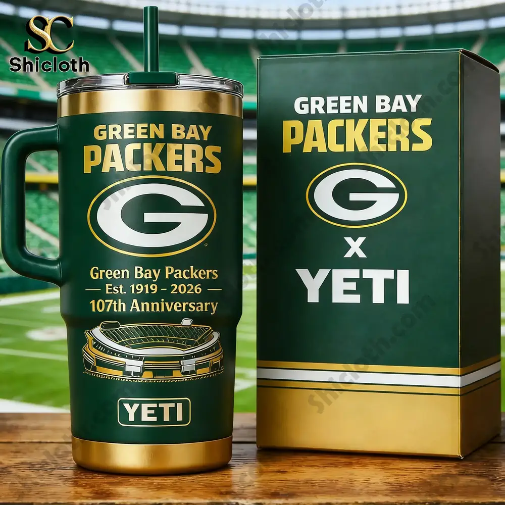 Green Bay Packers Yeti tumbler with gift box in stadium!