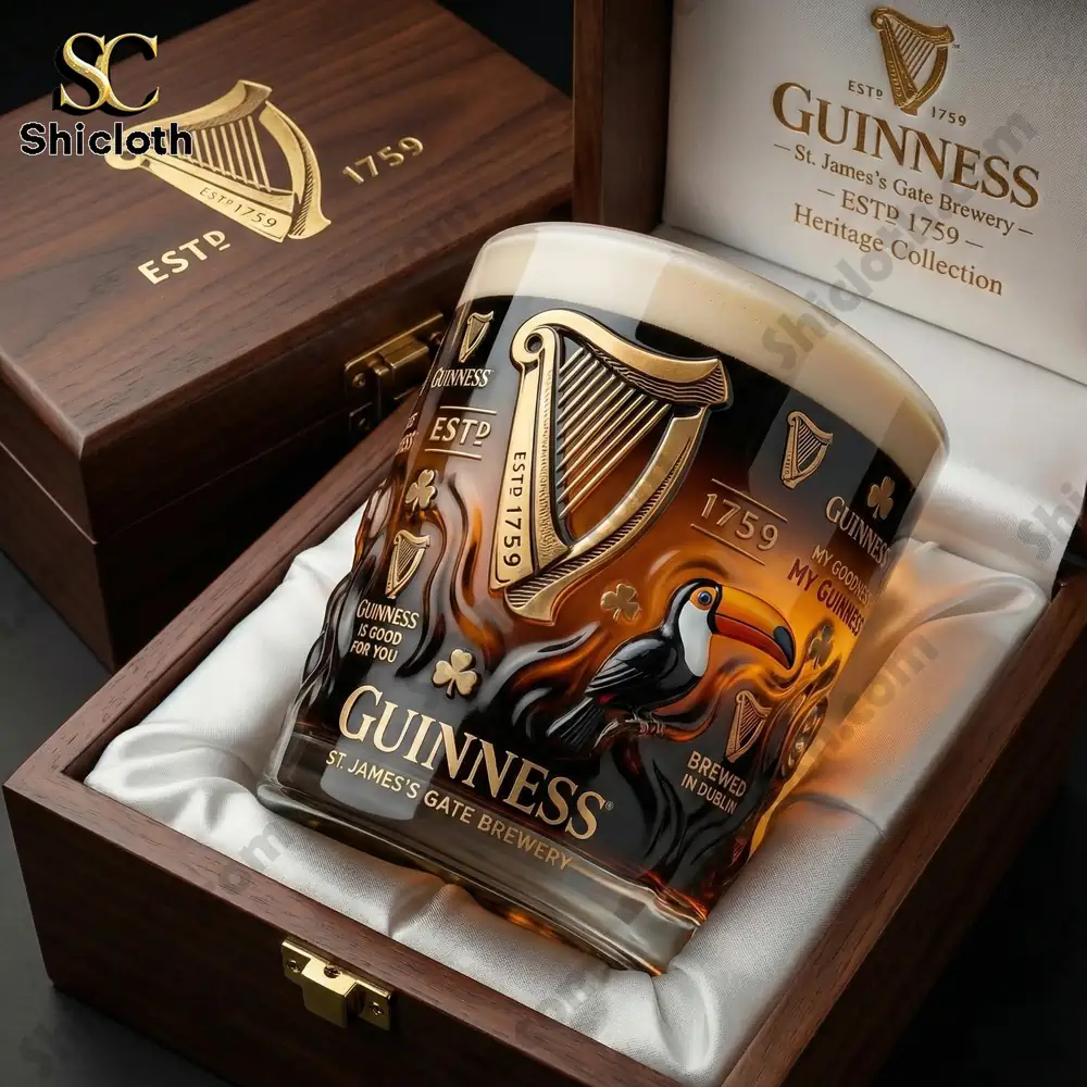 Guinness heritage glass displayed in a luxury wooden box!