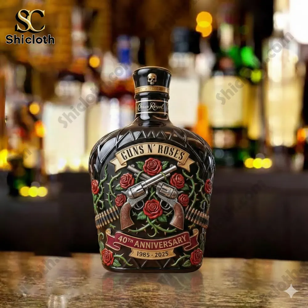 Guns N Roses themed decorative bottle displayed on a bar counter!
