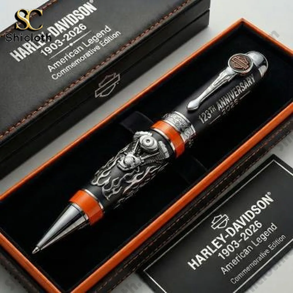 Boxed motorcycle themed metal pen on display!