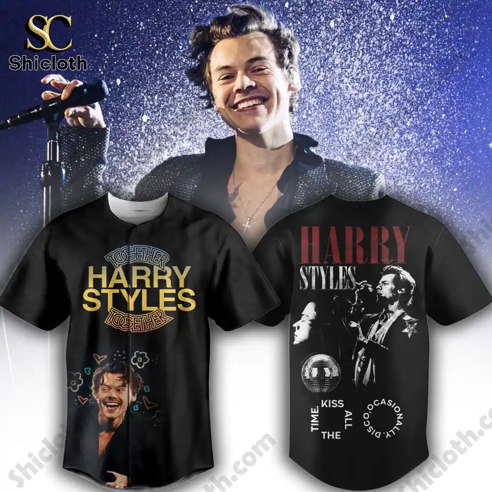 Front and back view of black Harry Styles graphic shirt!