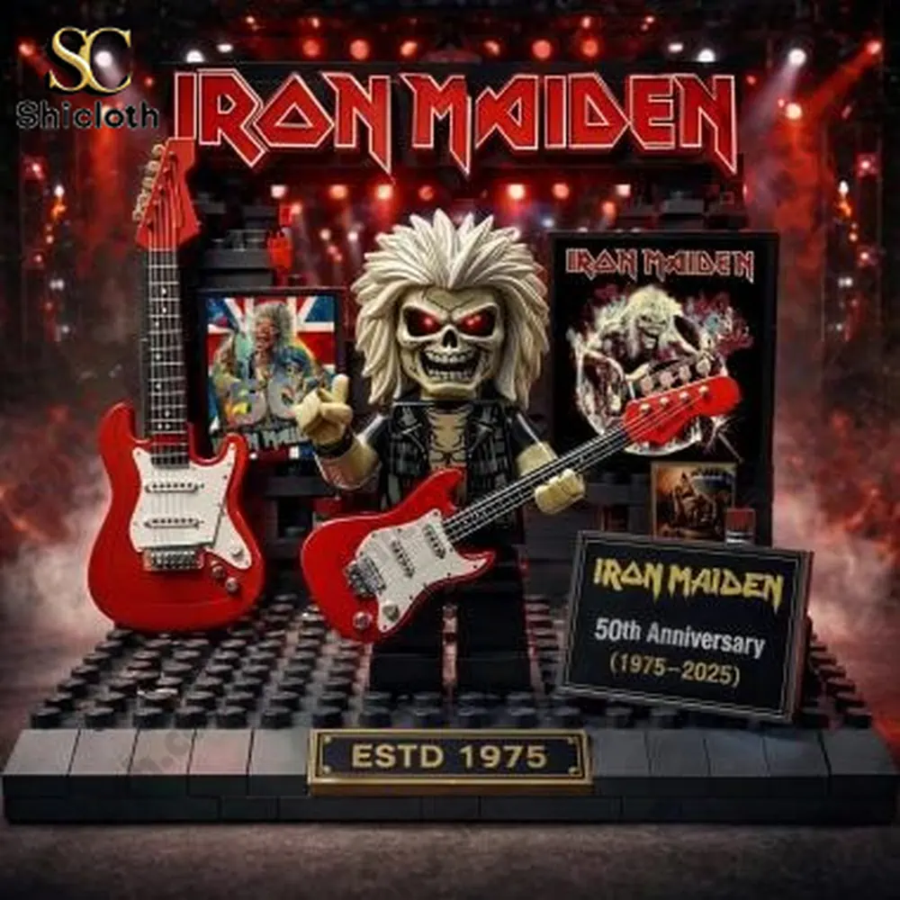 Iron Maiden anniversary display figure with guitar and band artwork by Shicloth!